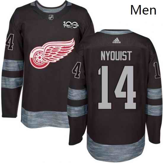 Mens Adidas Detroit Red Wings 14 Gustav Nyquist Authentic Black 1917 2017 100th Anniversary NHL Jersey